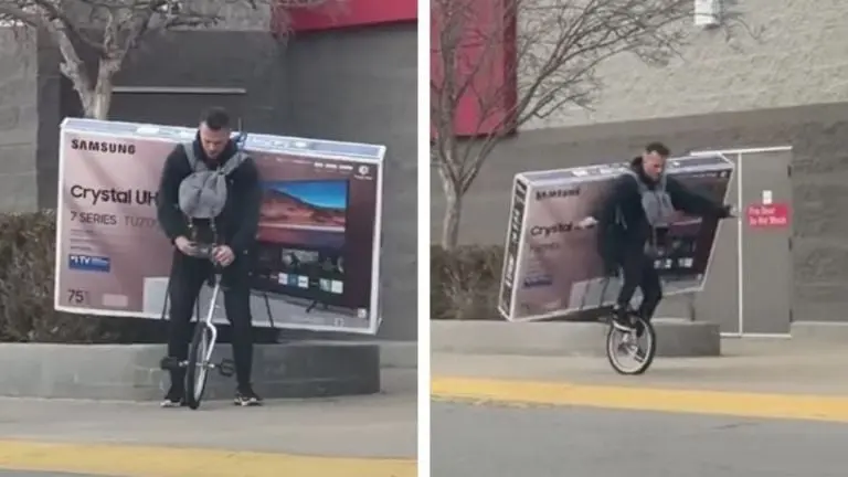 Joven se lleva pantalla en monociclo (Instagram)