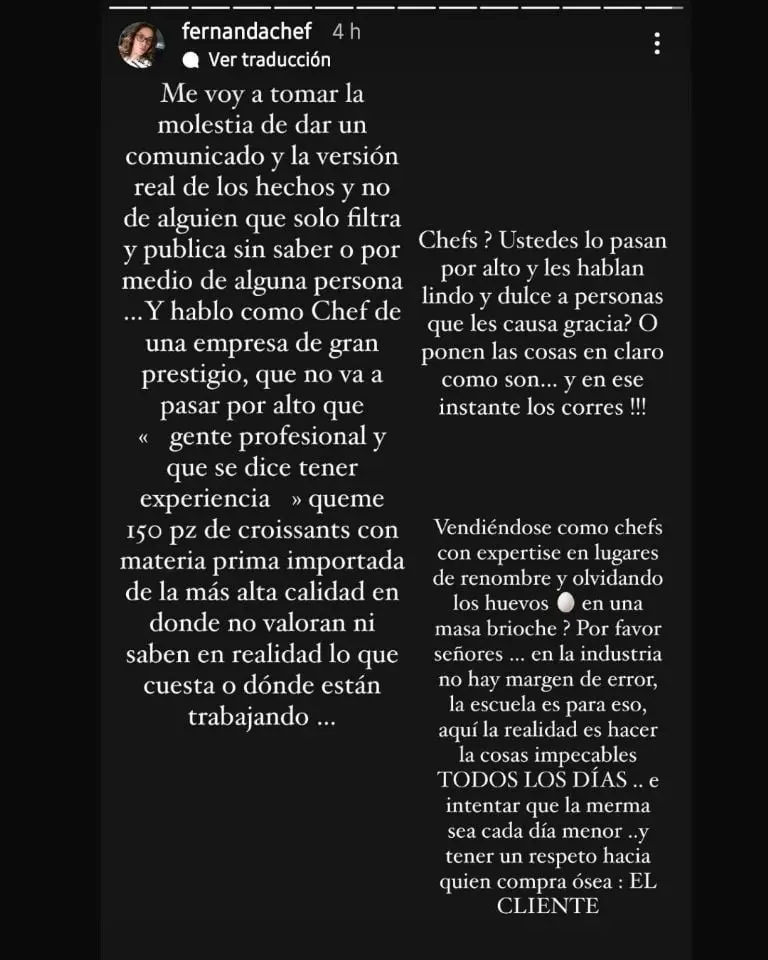 Chef Fernanda Díaz se defiende (Twitter)