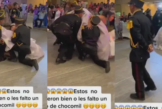 No fue una, sino dos veces las que los chambelanes tiraron a la quinceañera en pleno vals.