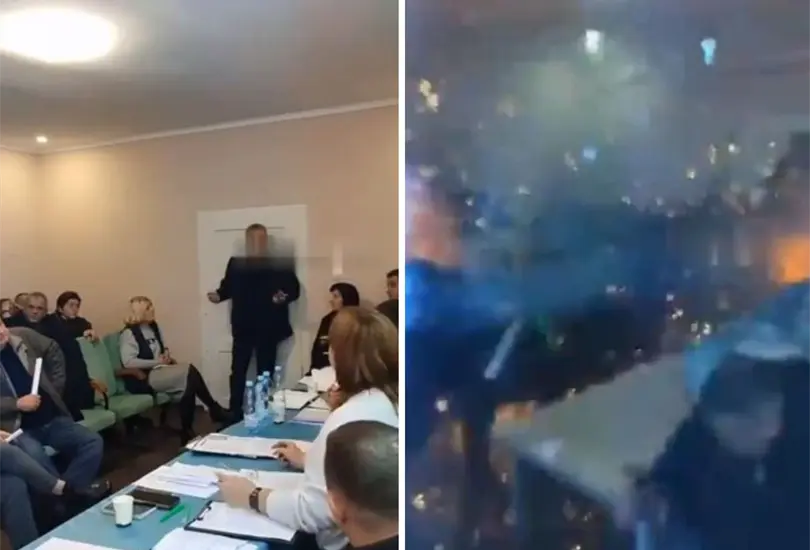 El momento exacto de la explosi&oacute;n en congreso ucraniano. 