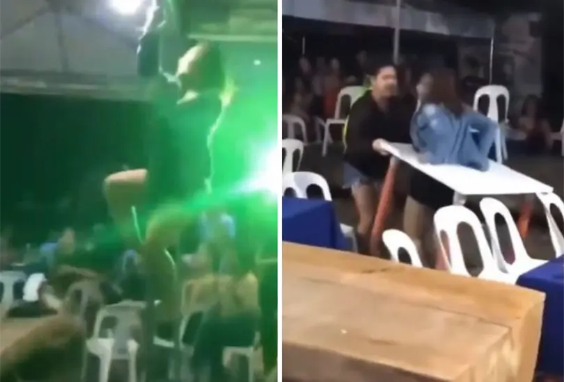 La mujer acab&oacute; atorada en una mesa. 