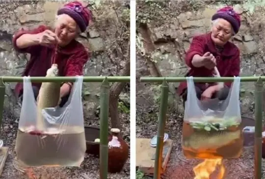 La abuelita asi&aacute;tica que cocina en una bolsa de pl&aacute;stico se volvi&oacute; viral por su estilo.