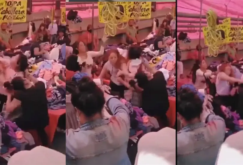 La pelea entre mujeres en un puesto de ropa de paca se volvió viral. La pelea entre mujeres en un puesto de ropa de paca se volvió viral.