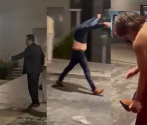 Hombre presuntamente alcoholizado es captado discutiendo sin ropa con sus vecinos