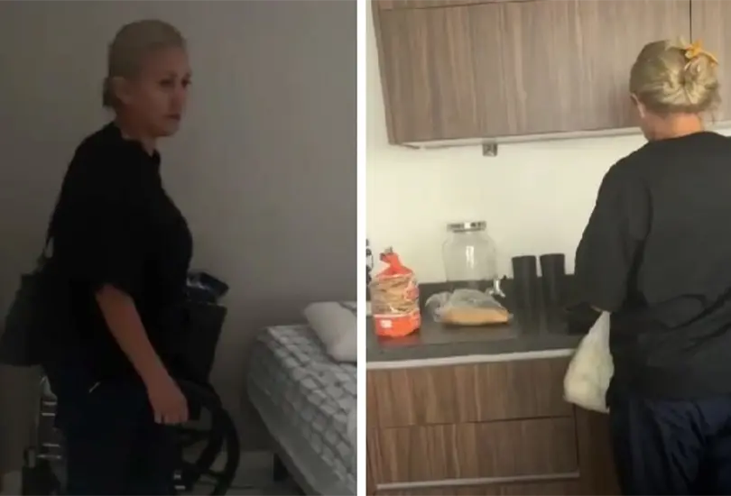 Mujer pone a enfermera a lavar los trastes