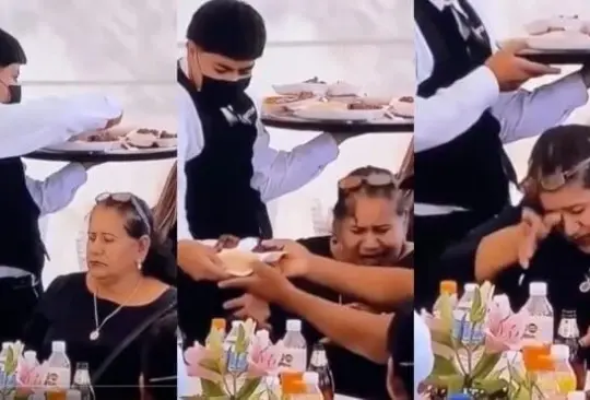 Mesero derrama comida sobre invitada en fiesta familiar. Mesero derrama comida sobre invitada en fiesta familiar.
