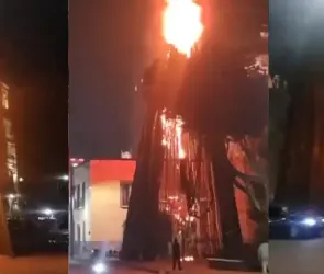 VIDEO Se incendia árbol de Navidad de ¡10 metros! en plaza de Tlalnepantla