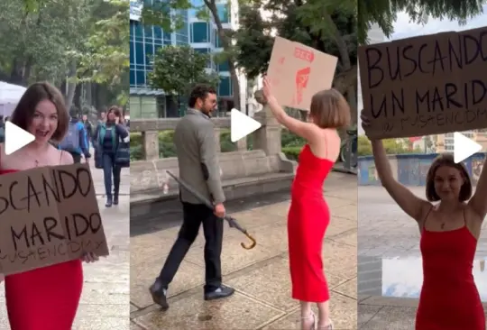 La mujer rusa llamó la atención de los hombres que leyeron su cartel en Paseo de la Reforma en Ciudad de México.