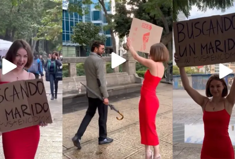 La mujer rusa llam&oacute; la atenci&oacute;n de los hombres que leyeron su cartel en Paseo de la Reforma en Ciudad de M&eacute;xico.