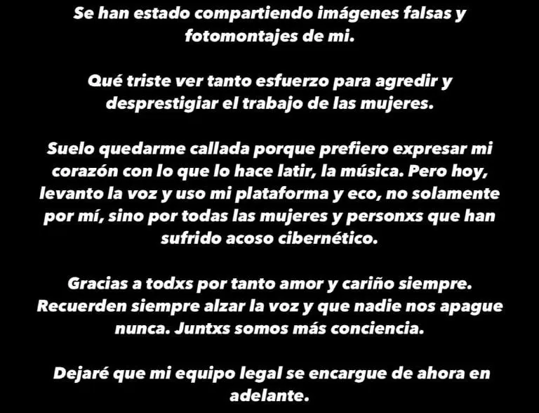 El comunicado que publicó Aguilar el 18 de enero de 2022. Imagen: @AngelaAguilar__.