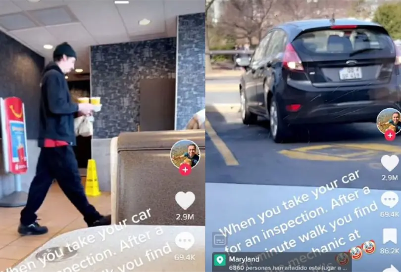 El joven se llevó una desagradable sorpresa al ver llegar al mecánico conduciendo su auto El joven se llevó una desagradable sorpresa al ver llegar al mecánico conduciendo su auto
