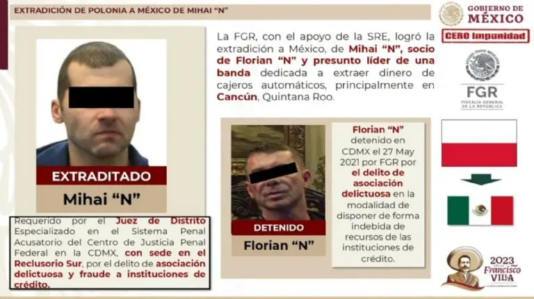 Los dos presuntos líderes de una banda rumana detenidos en México. Imagen: Presidencia.