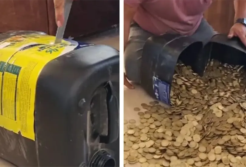 Pareja junta monedas de 100 pesos