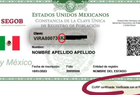 En vez de tener una M o una H, en la primera CURP de género no binario aparece una X.