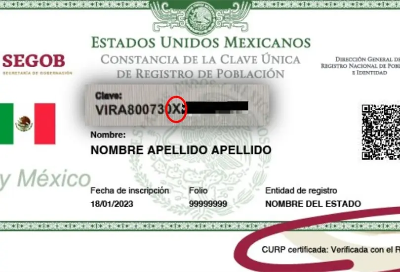 En vez de tener una M o una H, en la primera CURP de g&eacute;nero no binario aparece una X.