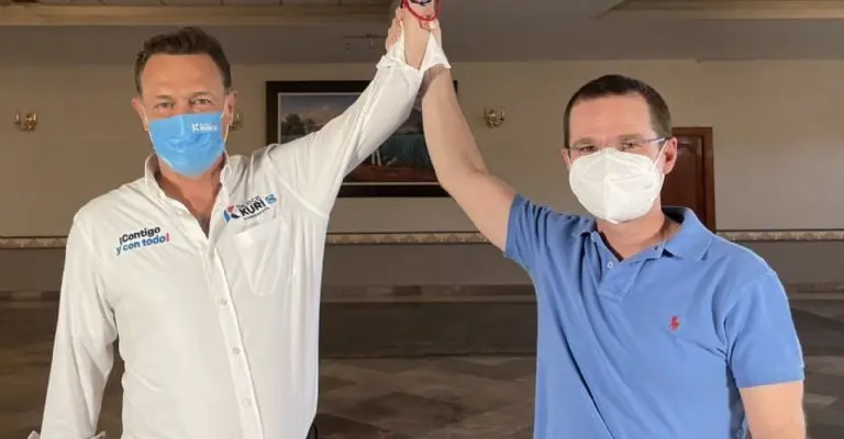 El ex candidato Presidencial, Ricardo Anaya, con su compañero en el PAN, el gobernador de Querétaro, Mauricio Kuri. Imagen: @RicardoAnayaC.
