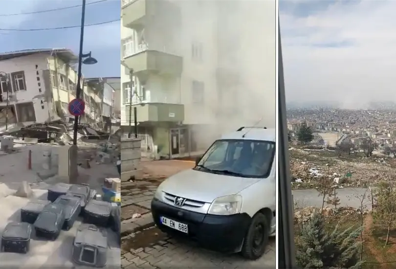 Videos en redes sociales muestran varios edificios derrumbados por un nuevo temblor en Turqu&iacute;a de magnitud 5.6.