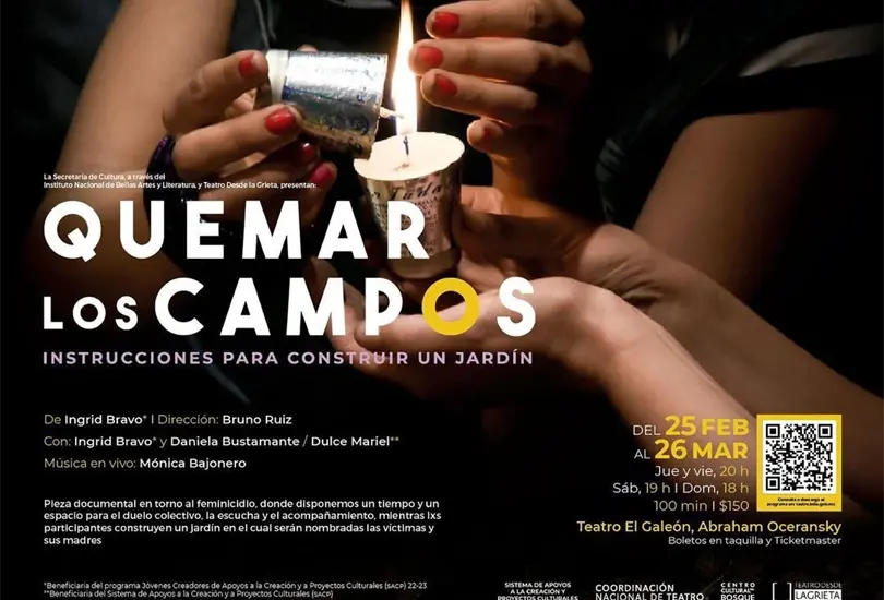 Quemar los campos. Instrucciones para construir un jard&iacute;n, una pieza documental y performativa que narra la historia de la joven v&iacute;ctima de feminicidio, Diana Vel&aacute;zquez Florencio