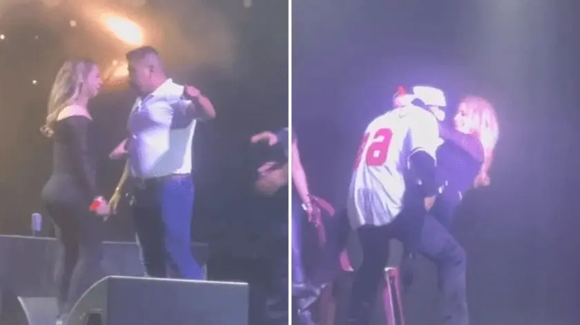 Hombre baja del escenario a su esposa que perreaba con el payaso "Brincos Dieras"