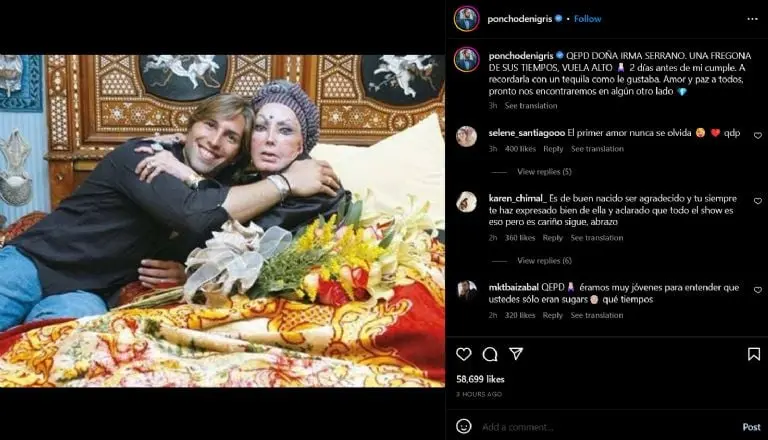 El mensaje de Poncho de Nigris por el fallecimiento de La Tigresa. Imagen: Instagram (@ponchodenigris).