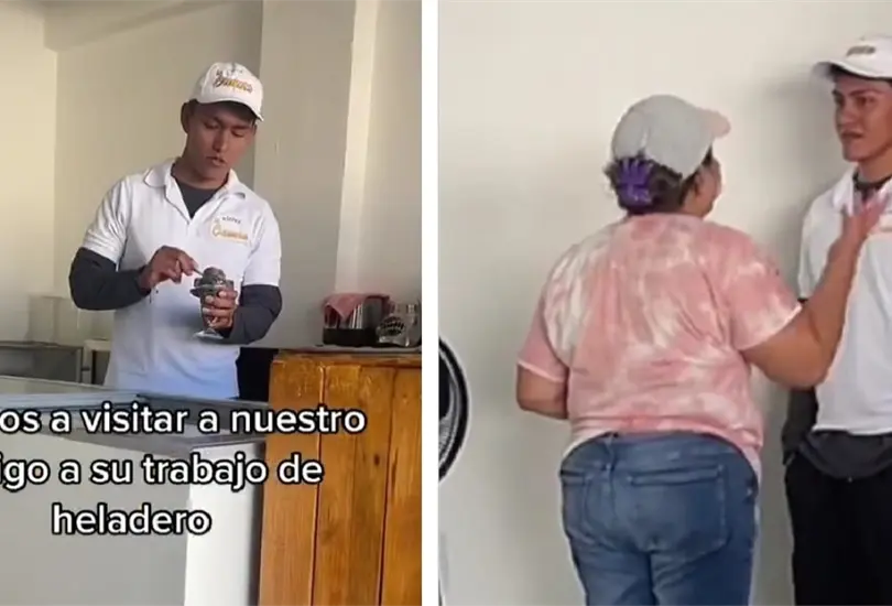 Amigas visitan a empleado en su trabajo