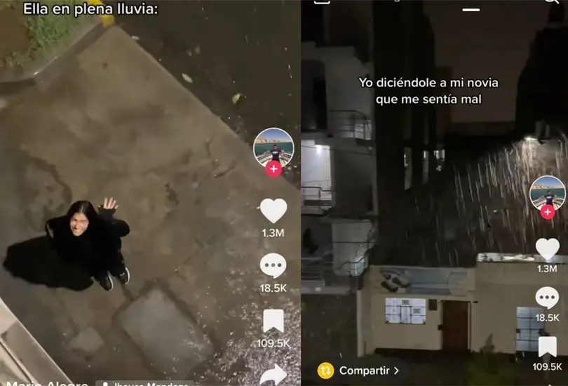 El joven qued&oacute; maravillado al ver a su novia llegar a su casa pese a la tormenta 