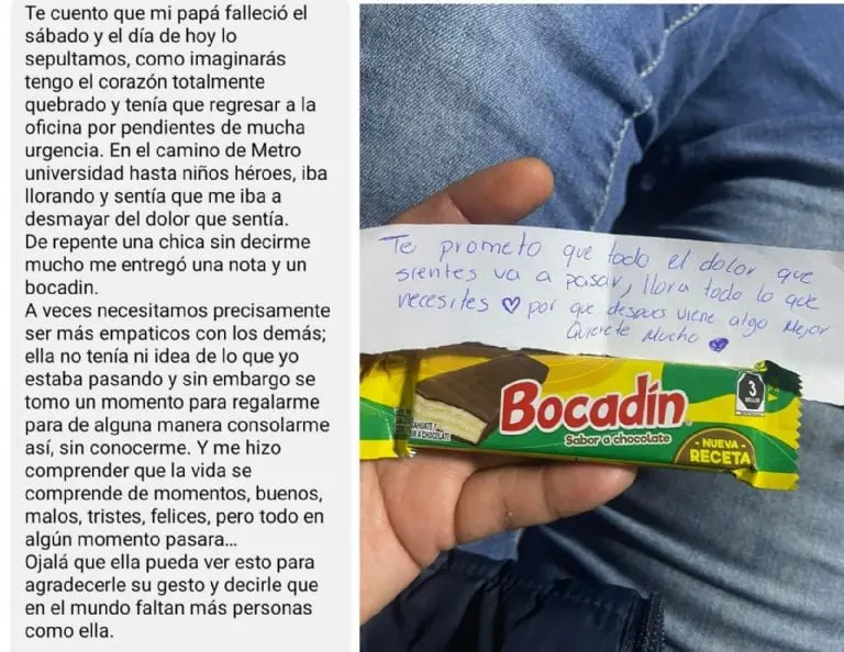 Chica consuela a joven que lloraba en Línea 3 del Metro - Metro Tacubaya Facebook