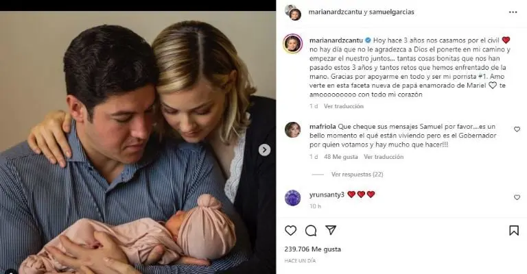 Samuel García y Mariana Rodríguez. Foto: Instagram.