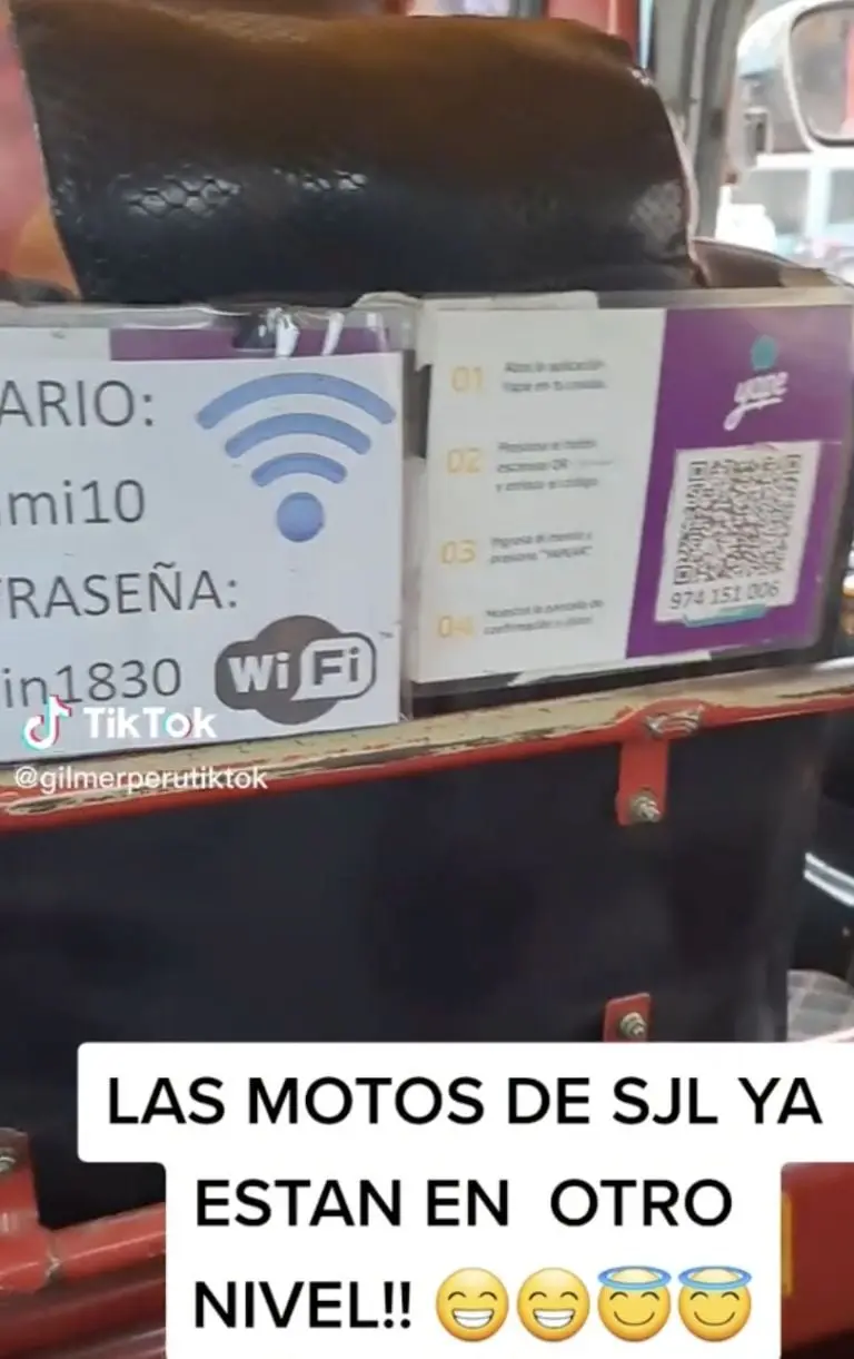 Mototaxi ofrece internet gratis a pasajeros. Créditos: @gilmerperutiktok