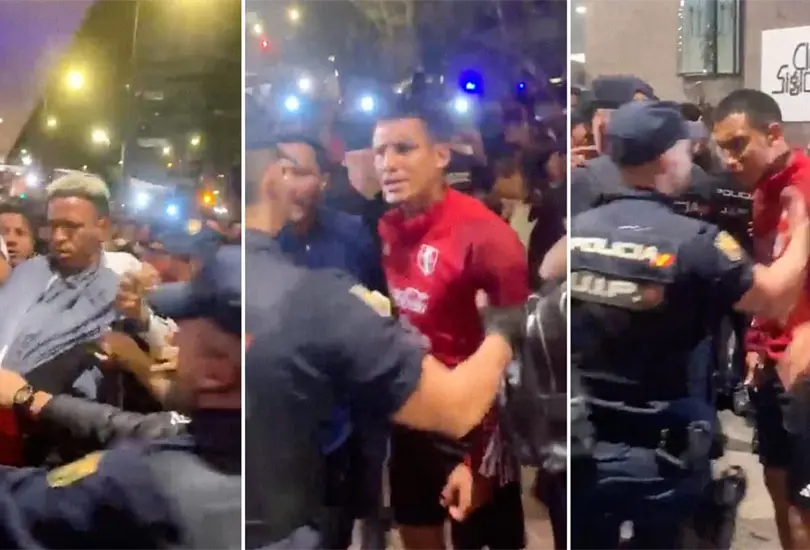 Policías de España golpean a jugadores profesionales de la Selección de futbol de Perú. Policías de España golpean a jugadores profesionales de la Selección de futbol de Perú.
