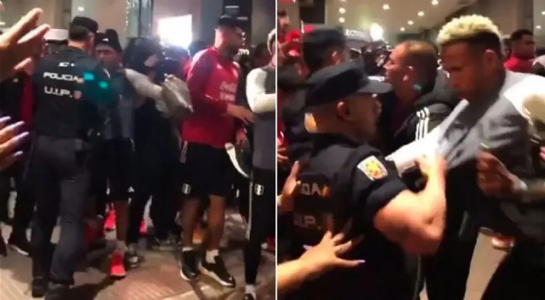 Agresión de policías españoles contra jugadores de Perú. Créditos: Videos de aficionados