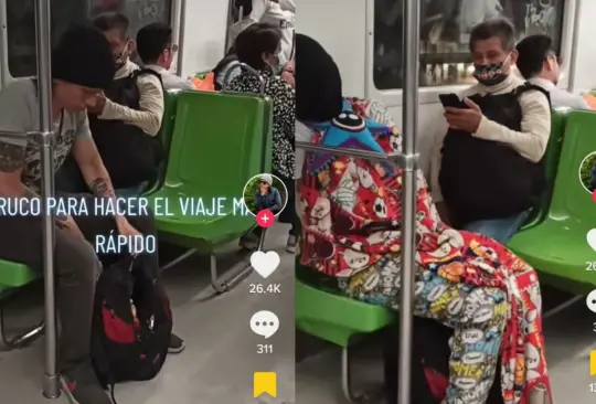 Joven viaja en Metro con todo y pijama