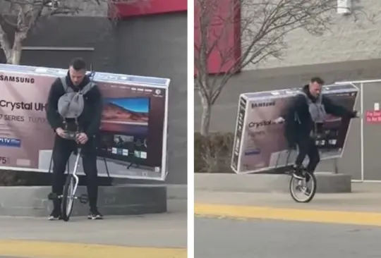 Joven se lleva pantalla en un monociclo Joven se lleva pantalla en un monociclo