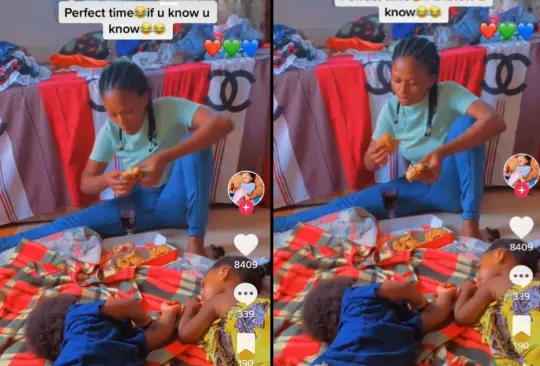 Mujer come pollo frito sin compartirle a sus hijos Mujer come pollo frito sin compartirle a sus hijos
