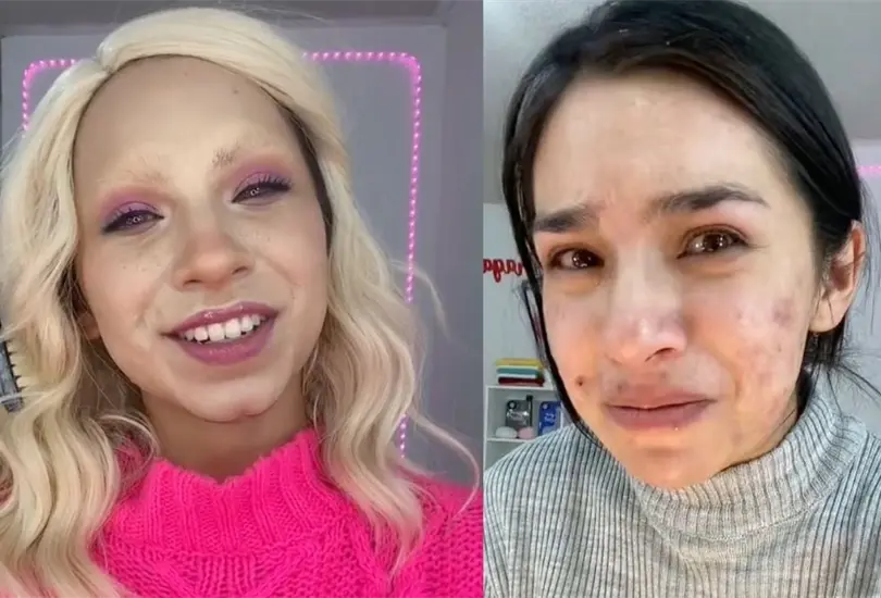 Tiktoker trata de imitar maquillaje de Merlina y la critican por su rostro con acn&eacute;. 