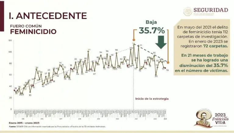 La gráfica de incidencia de feminicidios en el país. Imagen: Presidencia.