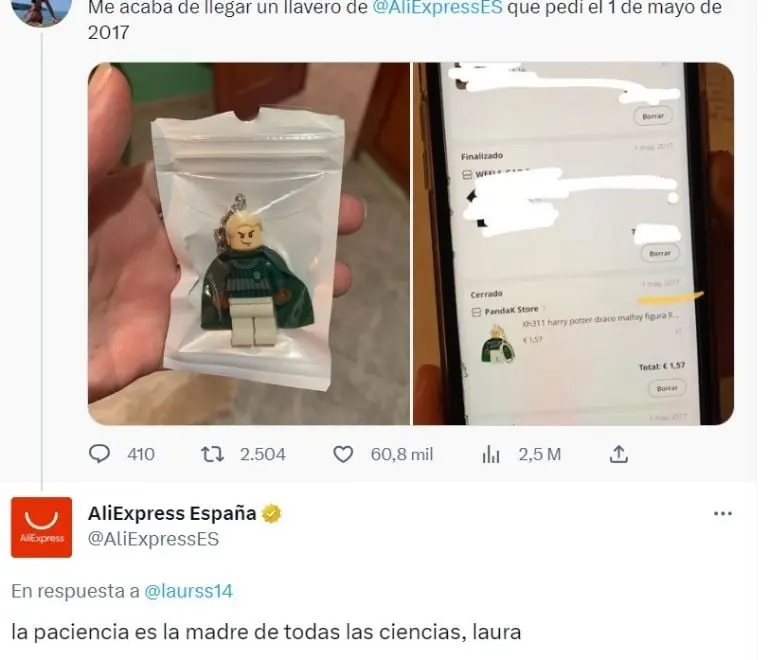 Joven recibe pedido de AliExpress después de 5 años (Twitter)