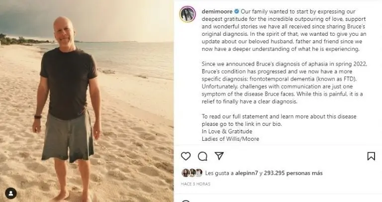 El comunicado de Demi Moore sobre la enfermedad de Bruce Willis. Imagen: Instagram (@demimoore).