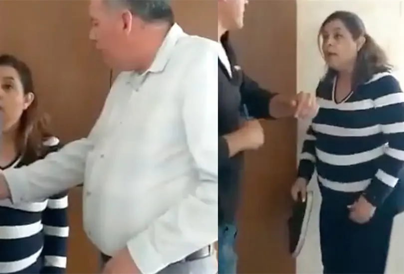 Lady Zapatilla: Mujer intenta golpear a trabajadores por meterla en lista de morosos. Lady Zapatilla: Mujer intenta golpear a trabajadores por meterla en lista de morosos.