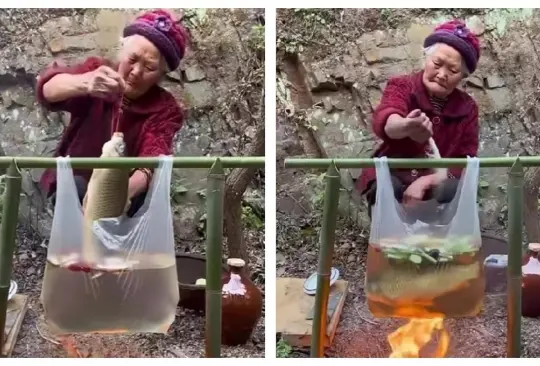 Abuelita cocina en una bolsa de plástico