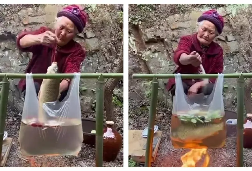 Abuelita cocina en una bolsa de pl&aacute;stico
