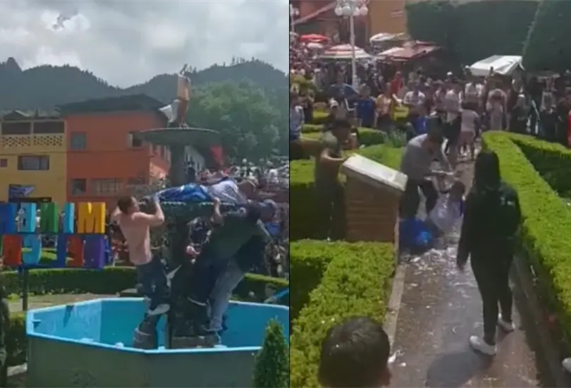 El turista se hab&iacute;a subido a una fuentel, hecho que molest&oacute; a los habitantes del pueblo m&aacute;gico