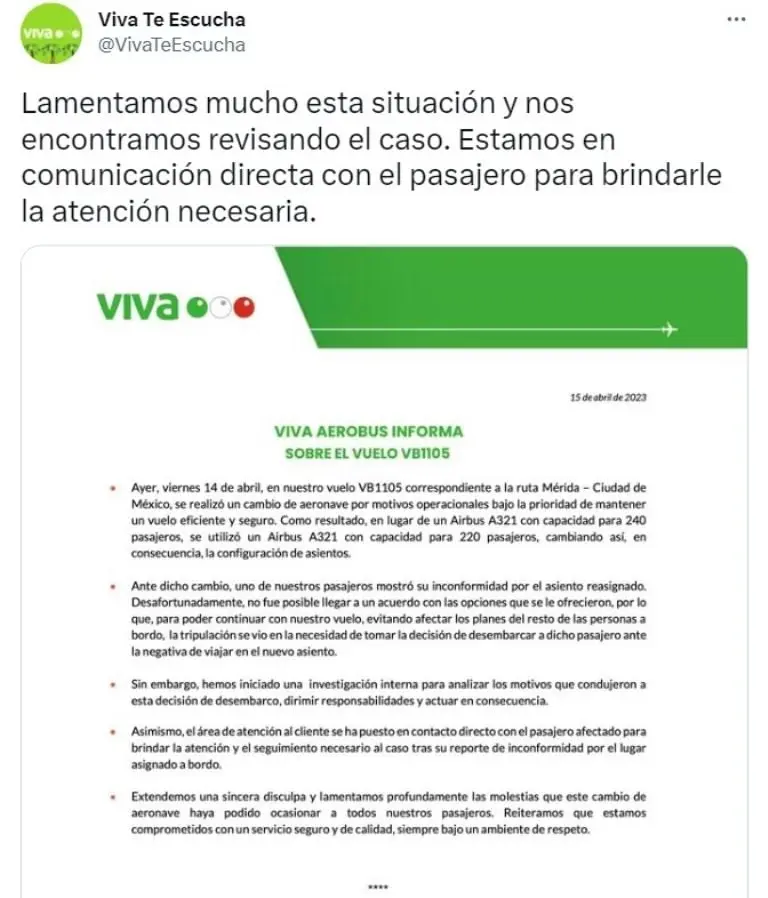 Viva Aerobus se disculpa con pasajeros (Twitter)