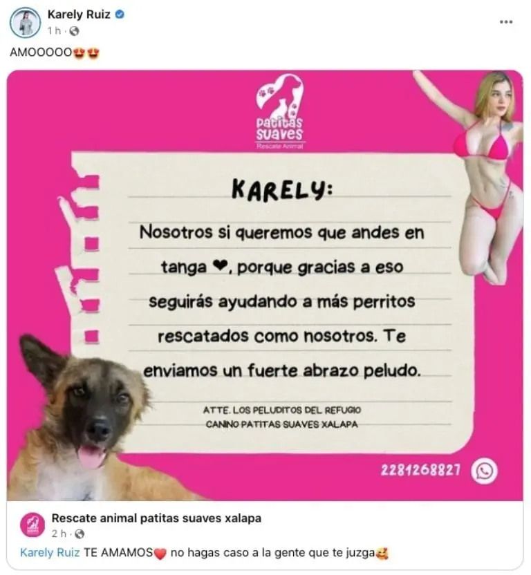 Karely Ruiz tiene un gran corazón. Fuente: Facebook