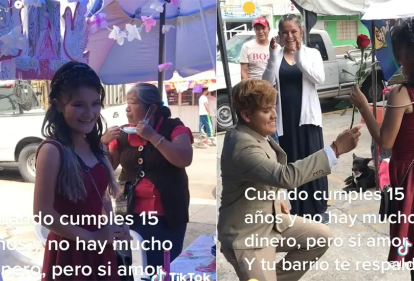 VIDEO: Madre celebra fiesta de XV a&ntilde;os a su hija en el tianguis. 