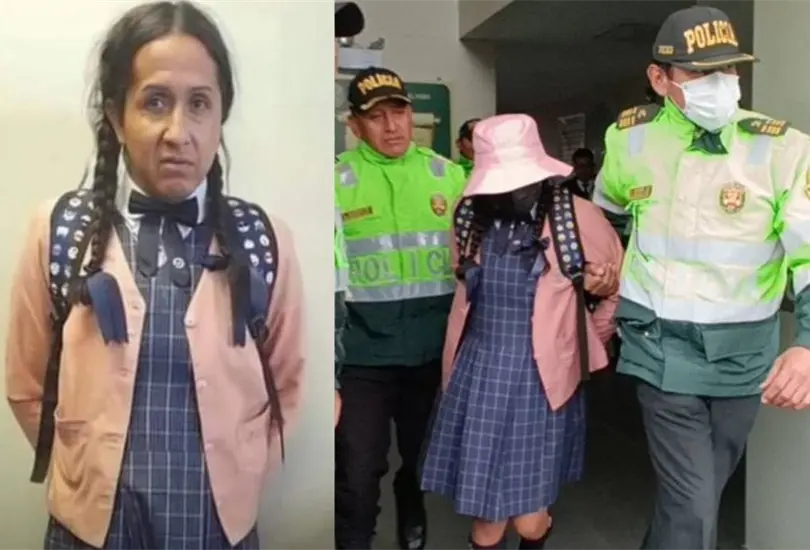 Hombre se viste de mujer para tomar fotos en ba&ntilde;o de escuela. 
