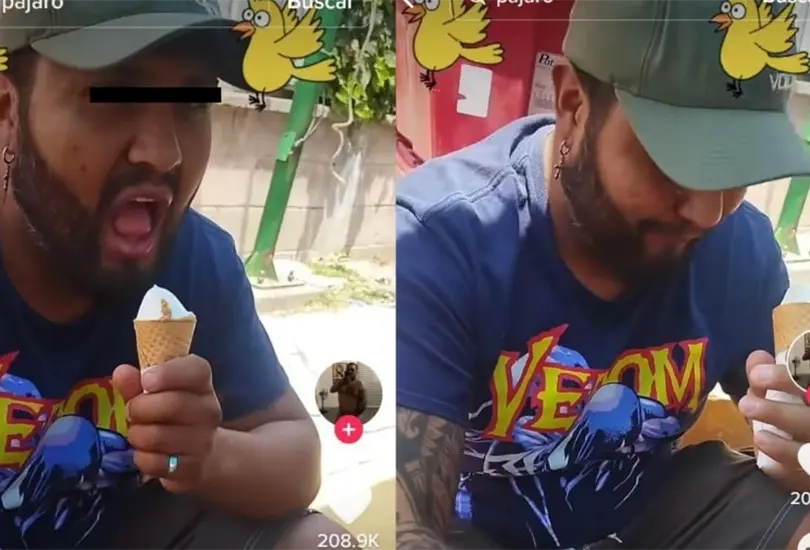 Hombre come excrementeo de paloma que cayó en su helado Hombre come excrementeo de paloma que cayó en su helado