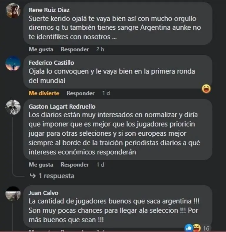 Algunos comentarios son divertidos, pero no todos los argentinos tiraron mala onda. Facebook: Diario Olé