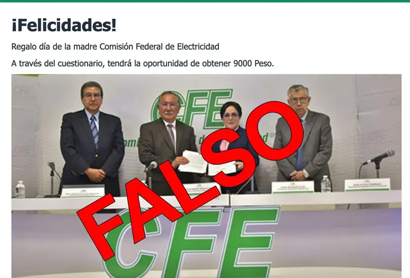 La Comisi&oacute;n Federal de Electricidad (CFE) alert&oacute; a los ciudadanos a no caer en fraudes y estafas  en este D&iacute;a de las Madres 