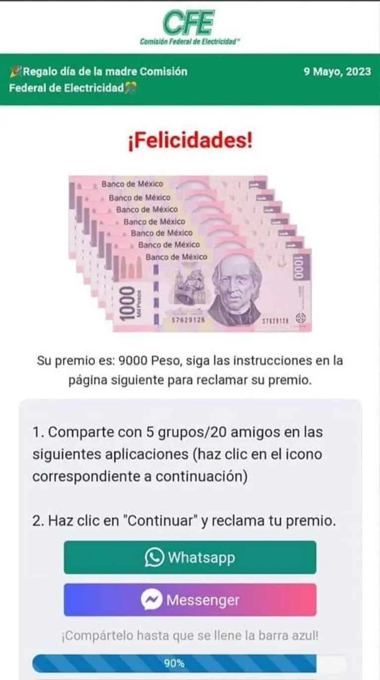 CFE alerta fraude Día de las Madres